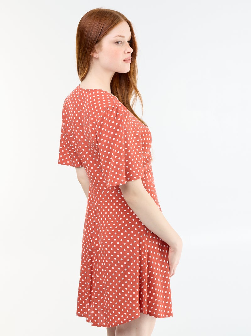 Korte jurk met korte mouwen en stippenpatroon Rood - Kiabi