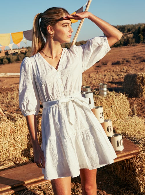 Korte jurk met lagen en broderie anglaise - Kiabi