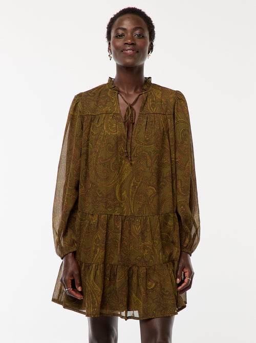 Korte jurk met lange mouw en ruches - Kiabi