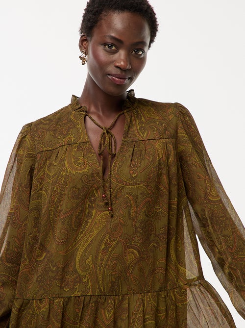 Korte jurk met lange mouw en ruches - Kiabi