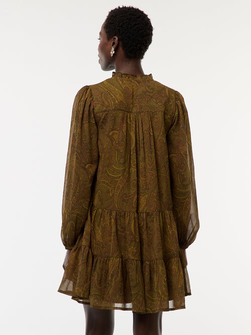 Korte jurk met lange mouw en ruches - Kiabi