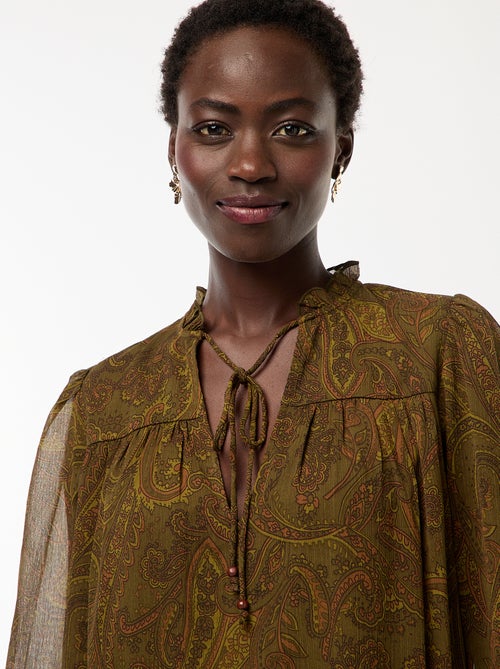 Korte jurk met lange mouw en ruches - Kiabi