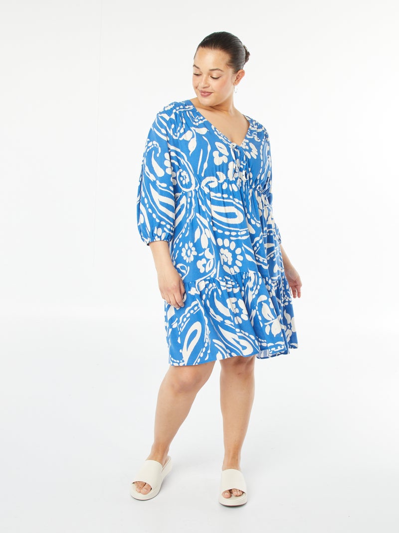 Korte jurk met motiefje en lange mouw Blauw - Kiabi