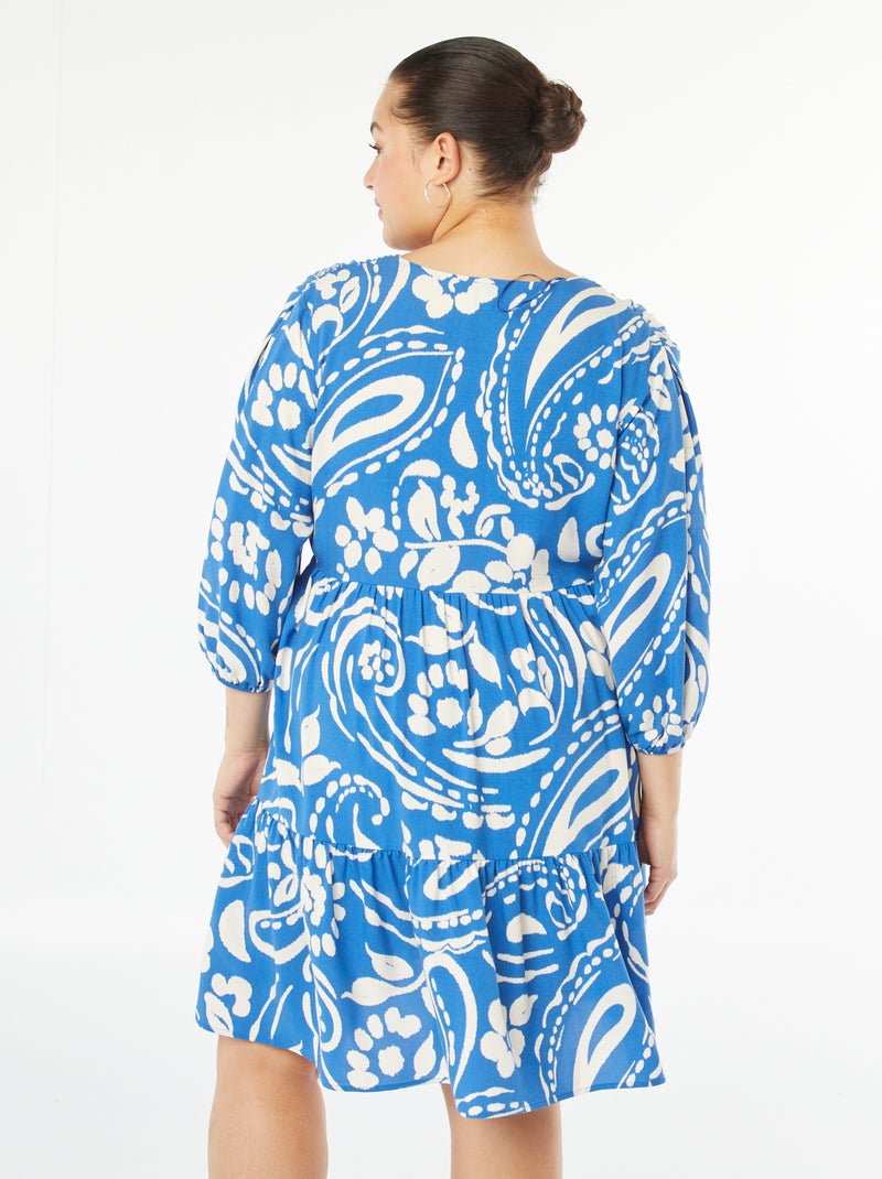 Korte jurk met motiefje en lange mouw Blauw - Kiabi