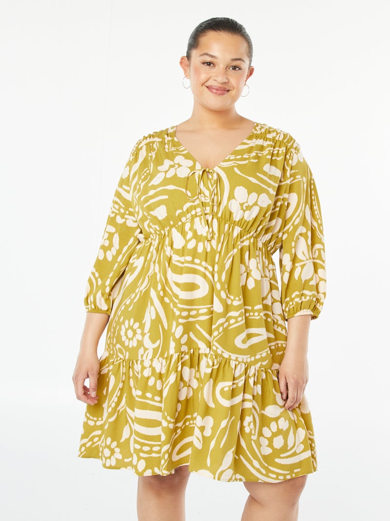 Korte jurk met motiefje en lange mouw Groen - Kiabi