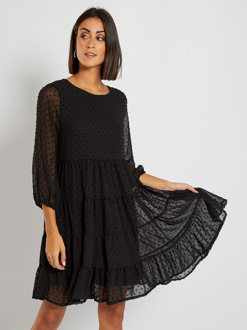 Korte jurk met plumetis-borduursel zwart - Kiabi