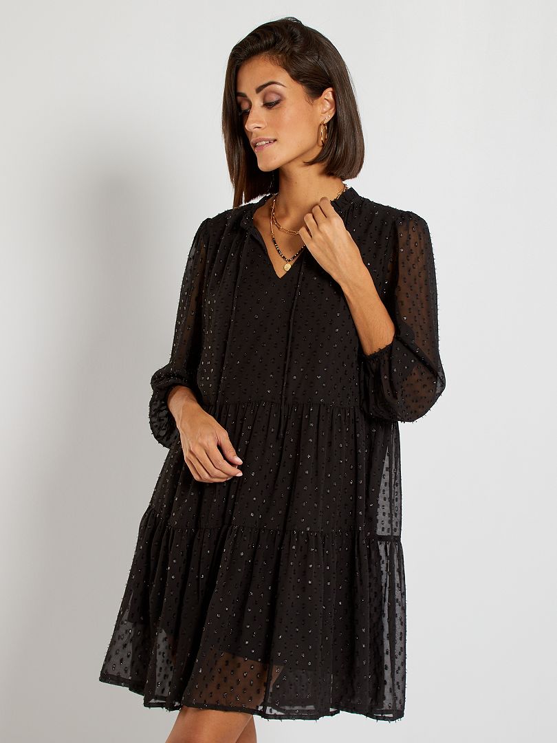 Korte jurk met plumetiseffect zwart - Kiabi