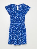 Korte jurk met print en ruches BLAUW - Kiabi