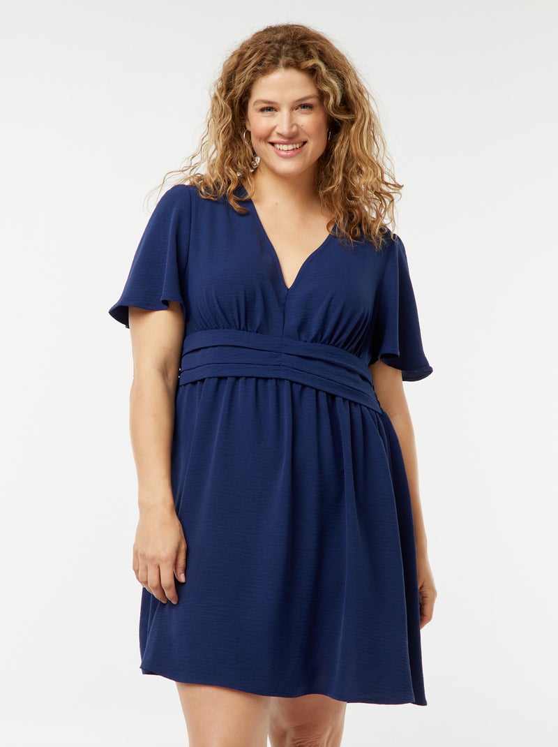 Korte jurk met V-hals en vlindermouwtje BLAUW - Kiabi
