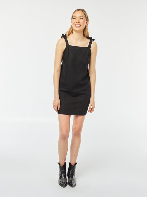 Korte jurk met vierkante hals en strik-schouderbandjes - Kiabi