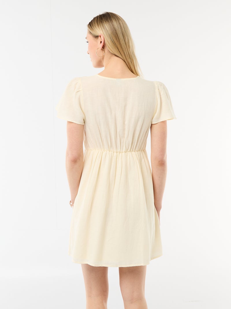 Korte jurk met vlindermouwen van katoen en linnen Geel - Kiabi