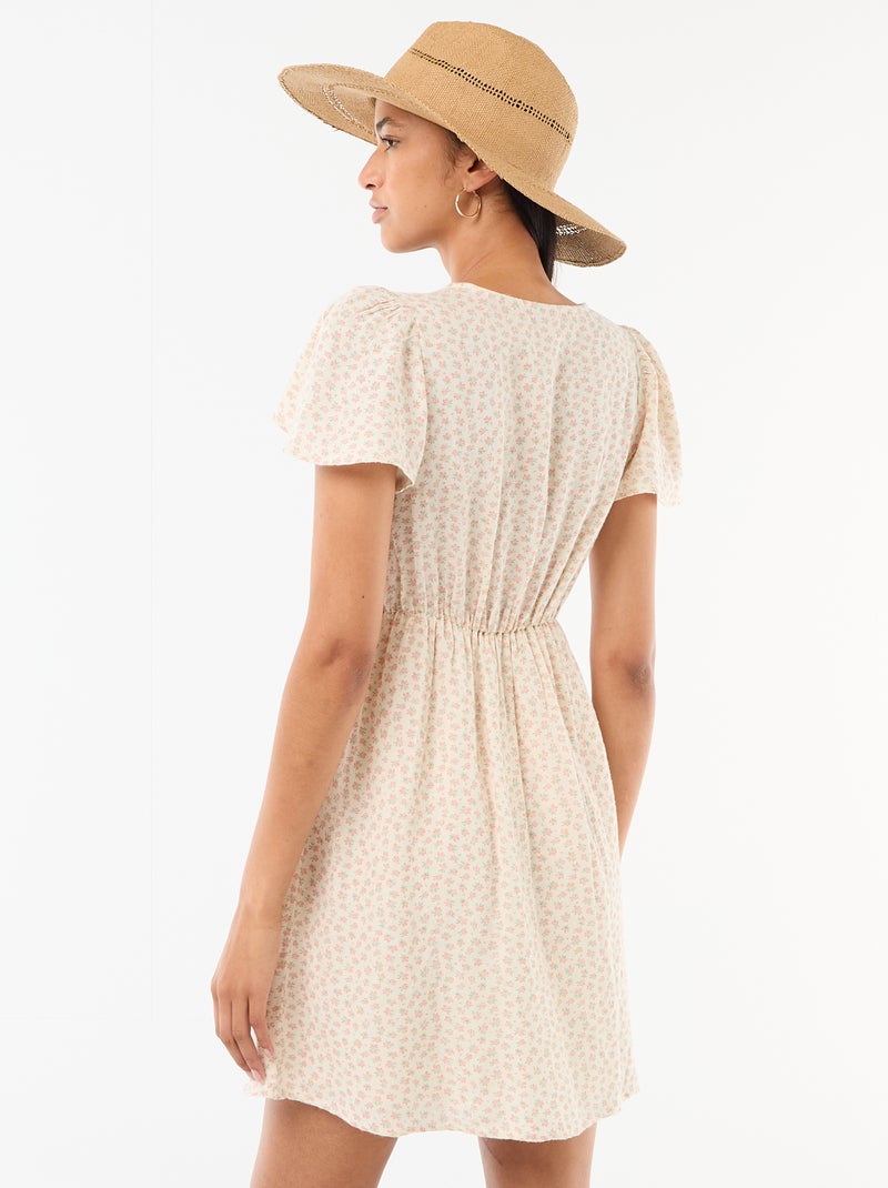 Korte jurk met vlindermouwen van katoen en linnen Wit - Kiabi