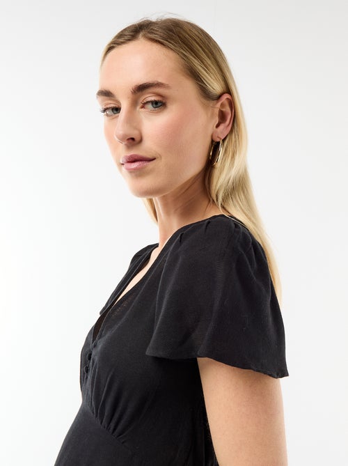 Korte jurk met vlindermouwen van katoen en linnen - Kiabi