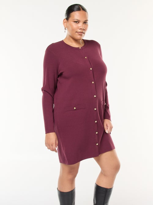 Korte jurk van dun tricot met V-hals en goudkleurige knopen - Kiabi