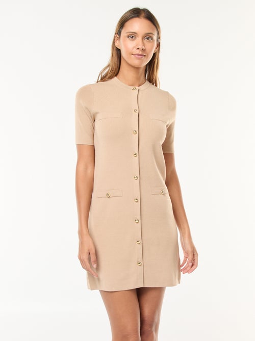 Korte jurk van stevige jersey met knopen - Kiabi