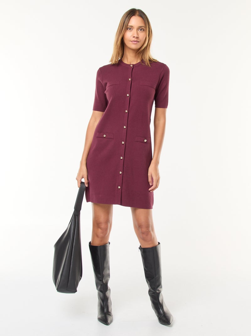 Korte jurk van stevige jersey met knopen Rood - Kiabi