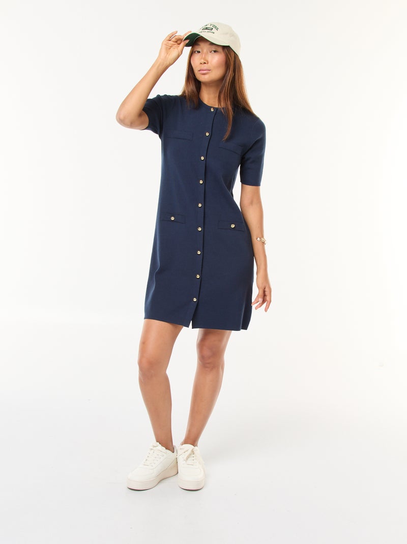 Korte jurk van stevige jersey met knopen Zwart - Kiabi