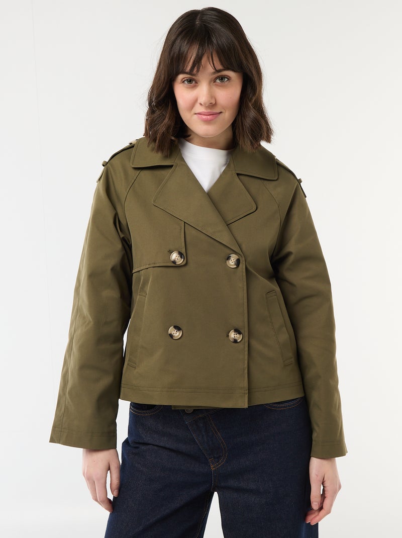 Korte katoenen trenchcoat Kaki - Kiabi