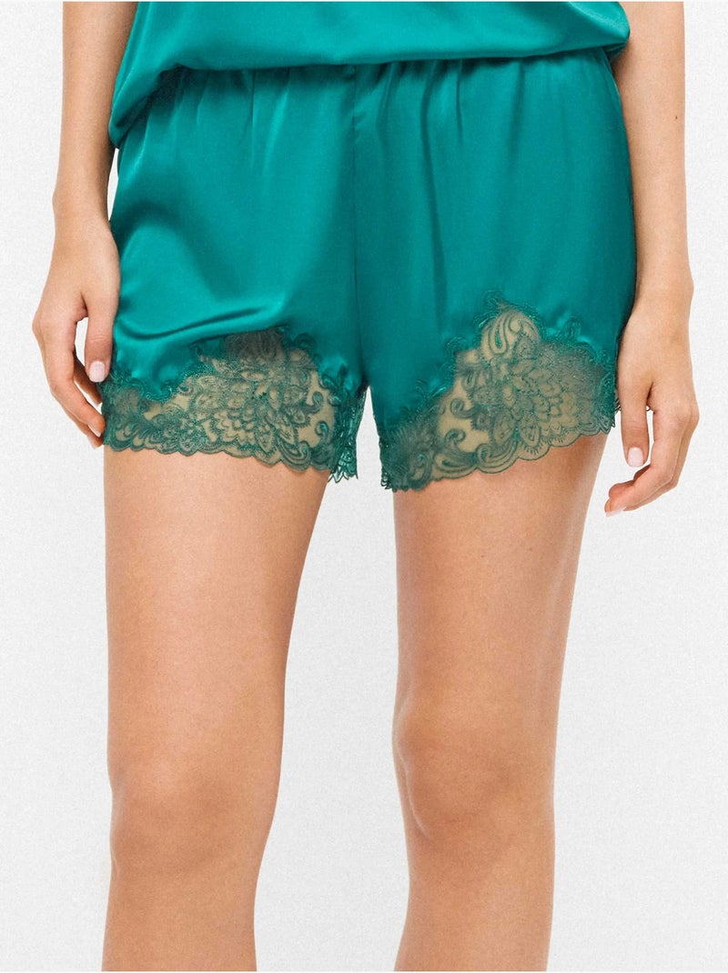 Korte lingerie short in flessengroen met borduursels Blauw Groen - Kiabi
