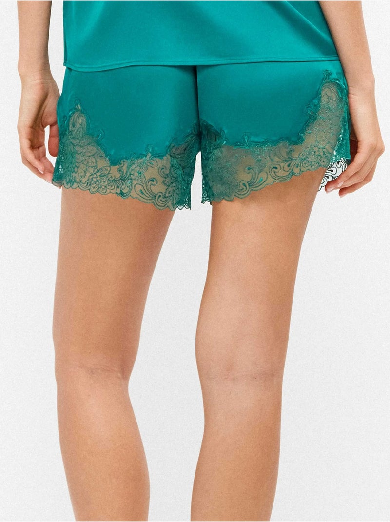 Korte lingerie short in flessengroen met borduursels Blauw Groen - Kiabi