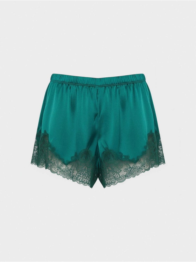 Korte lingerie short in flessengroen met borduursels Blauw Groen - Kiabi