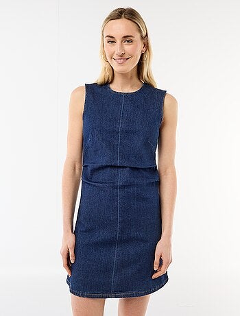 Korte mouwloze denim jurk