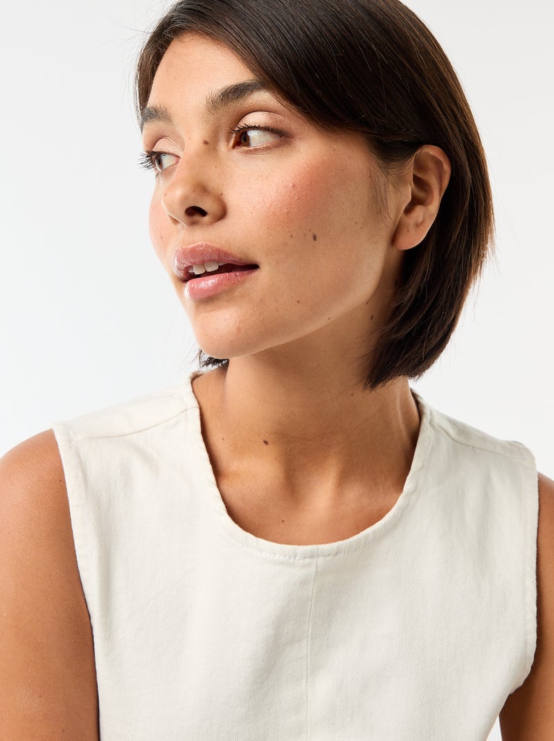 Korte mouwloze denim jurk Wit - Kiabi