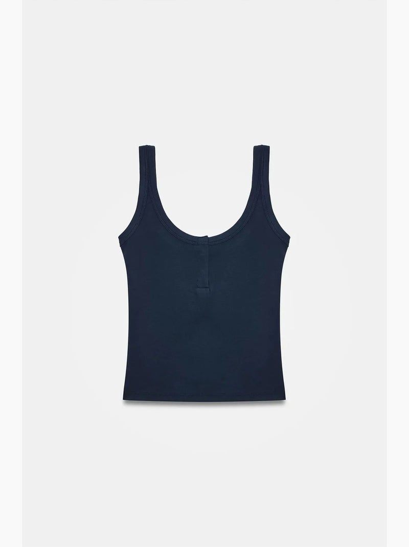 Korte mouwloze top rib dilvin Marineblauw - Kiabi