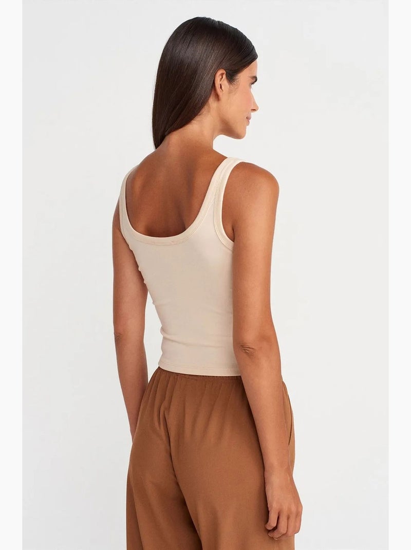 Korte mouwloze top rib dilvin Natuurlijk beige - Kiabi