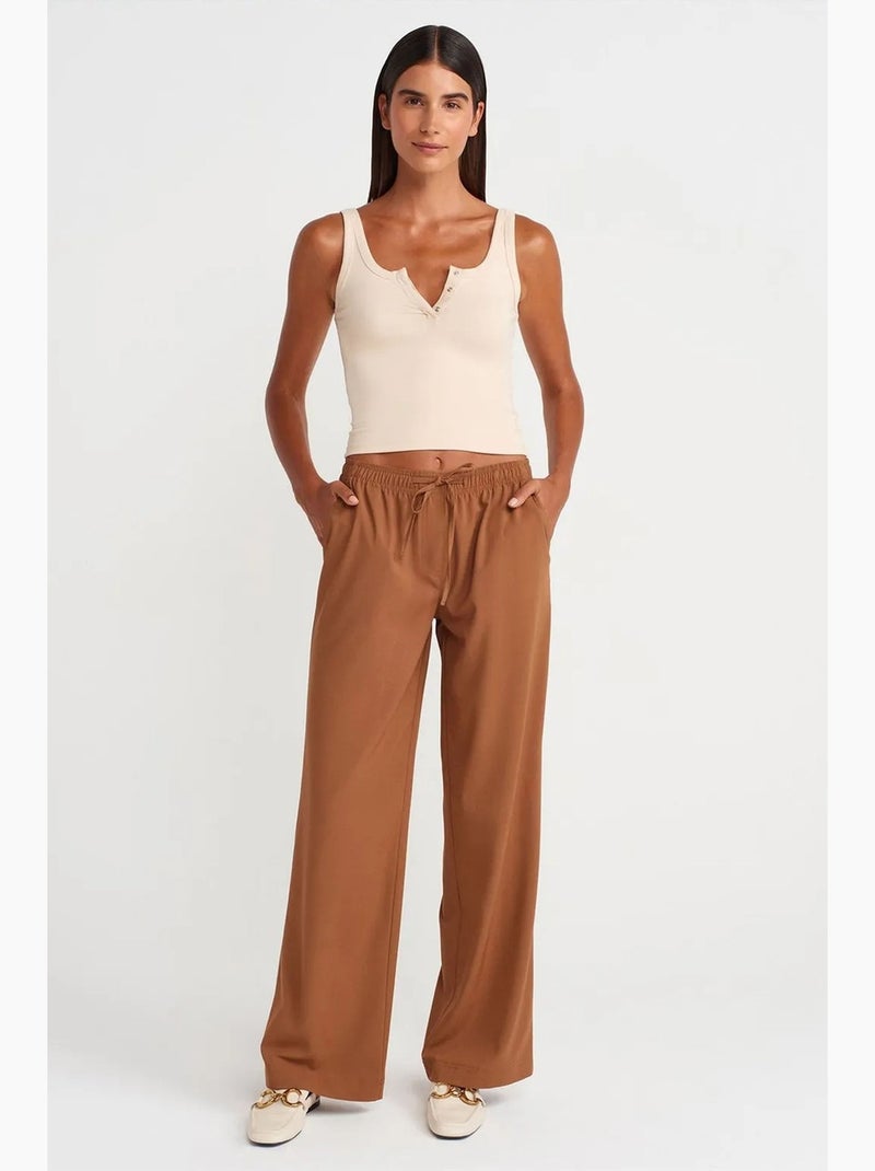 Korte mouwloze top rib dilvin Natuurlijk beige - Kiabi