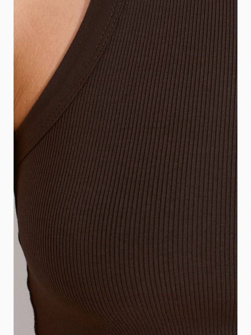 Korte mouwloze top rib katoenmix dilvin Chocoladebruin - Kiabi