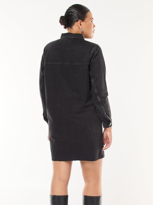 Korte overhemdjurk van spijkerstof met raw-edge afwerking - Kiabi