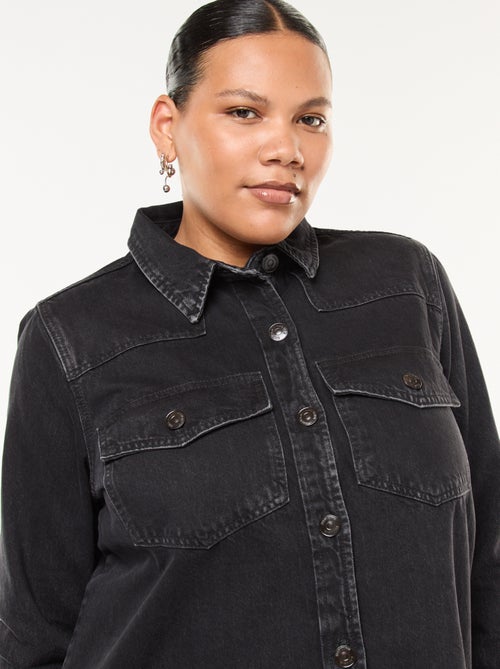 Korte overhemdjurk van spijkerstof met raw-edge afwerking - Kiabi