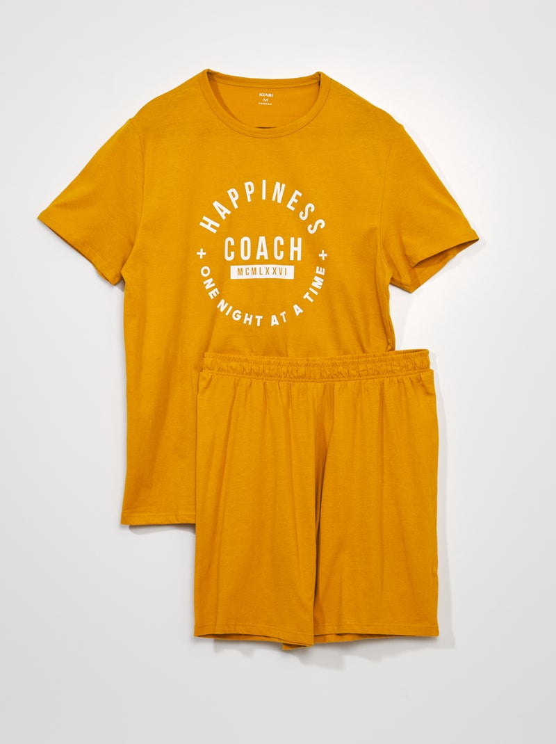 Korte pyjama - Opschrift 'happiness' - 2-delig GEEL - Kiabi