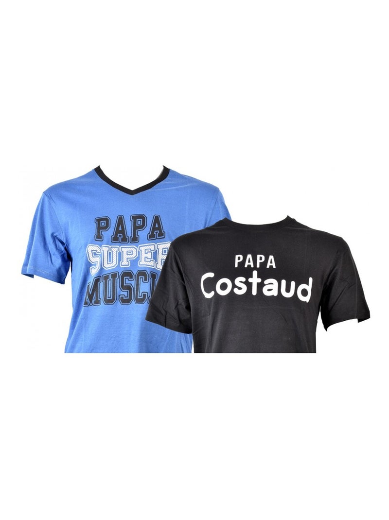 Korte pyjama KATOEN - Set van 2 Blauw Zwart Grijs - Kiabi