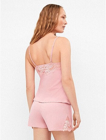 Korte pyjama met kantdetails