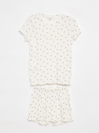 Korte pyjama met T-shirt + short van ribstof - 2-delig