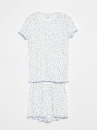Korte pyjama met T-shirt + short van ribstof - 2-delig