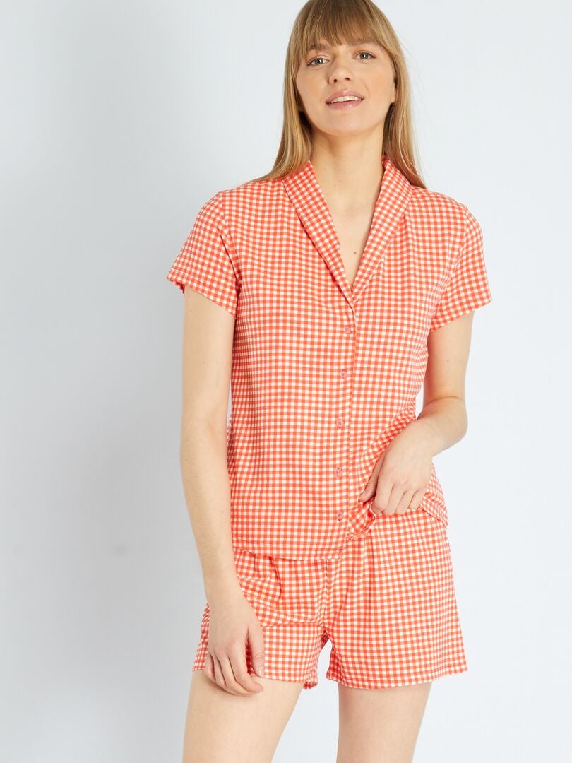 Korte pyjama met vichyruitjes - 2-delig rood - Kiabi