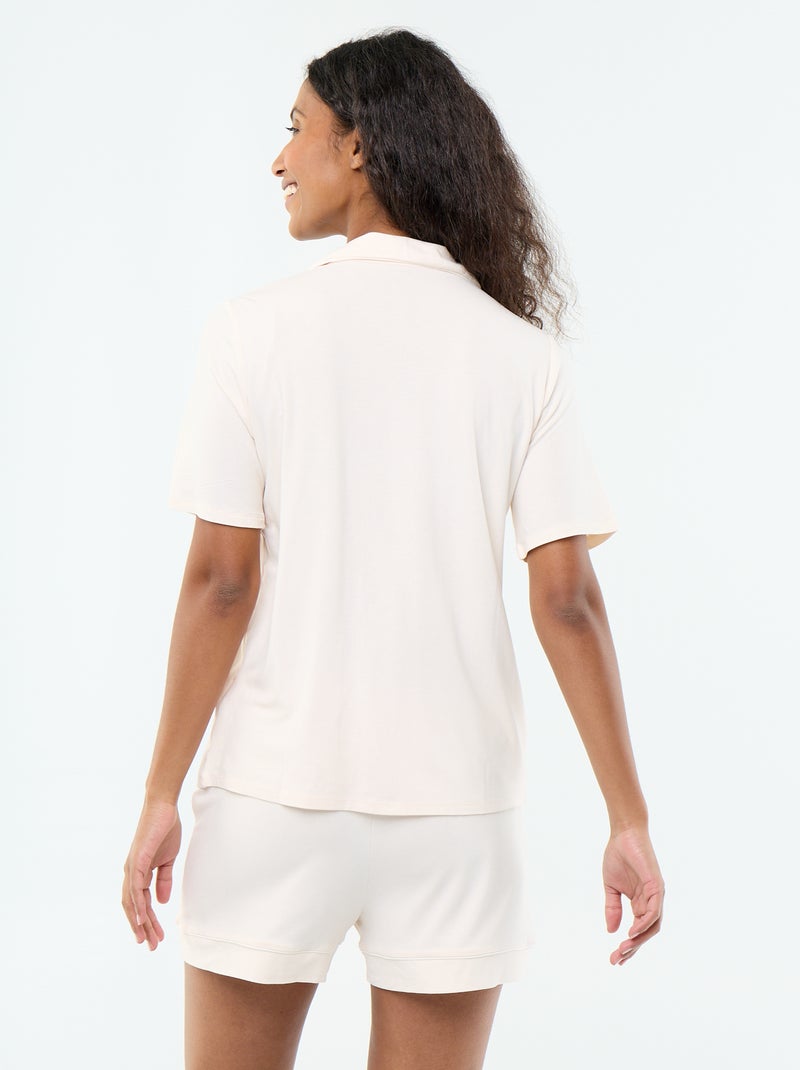 Korte pyjama van gemêleerde viscose - 2-delig Rose - Kiabi