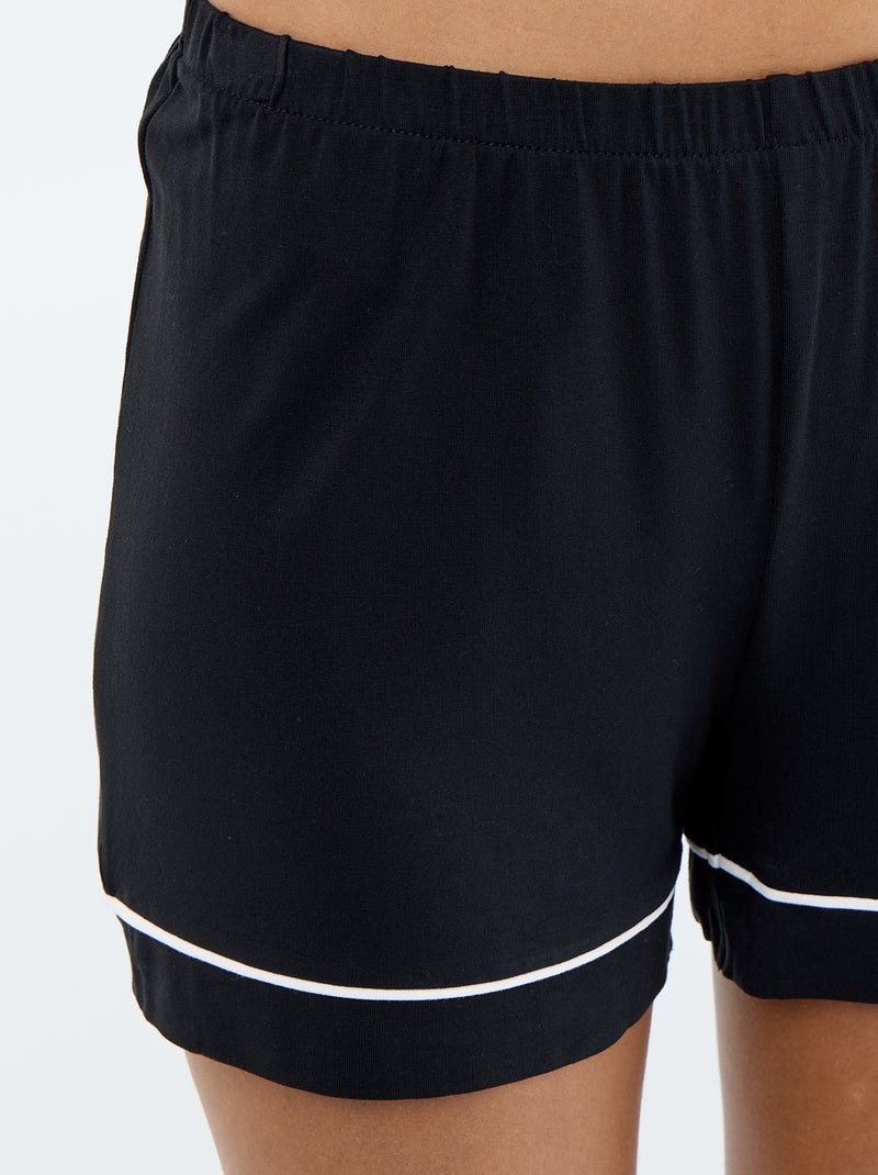 Korte pyjama van gemêleerde viscose - 2-delig Zwart - Kiabi