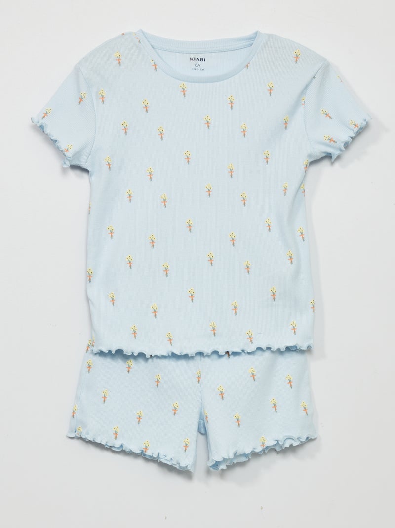 Korte pyjama van ribstof - 2-delig BLAUW - Kiabi