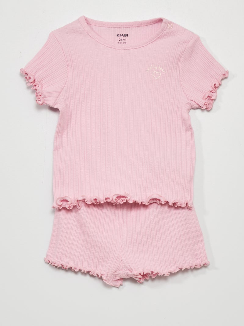 Korte pyjama van ribstof - 2-delig ROSE - Kiabi