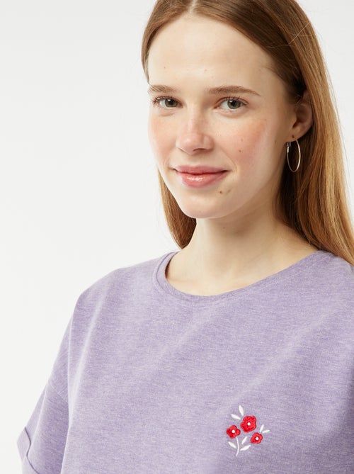 Korte pyjamaset - T-shirt met borduursel + short - 2-delig - Kiabi