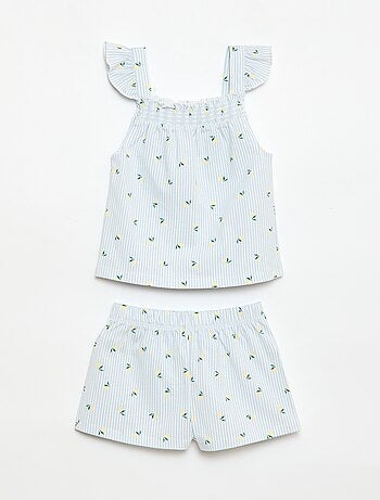Korte pyjamaset met volanttop + short - 2-delig