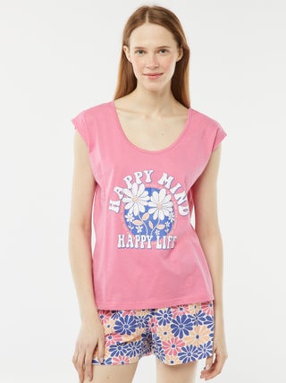 Korte pyjamaset van pointelletricot - T-shirt + short - 2-delig
