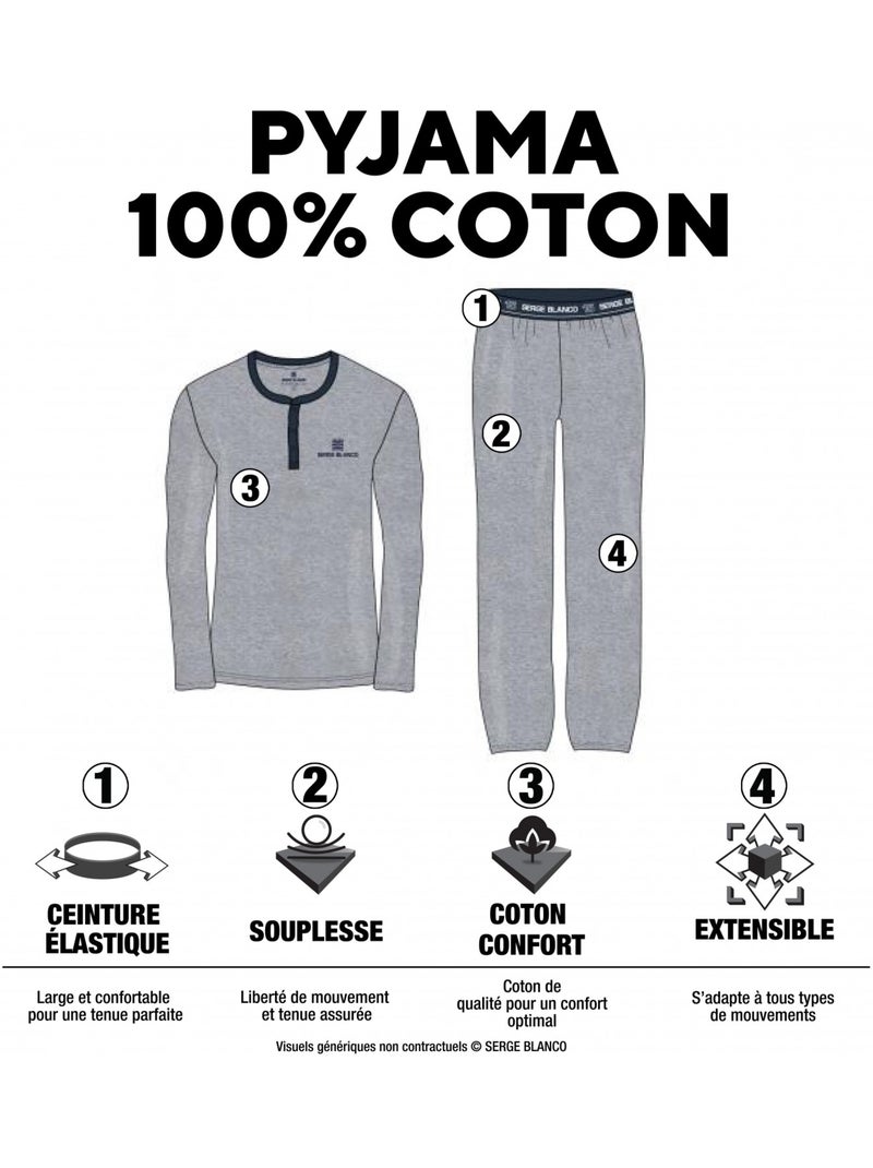 Korte pyjamaset voor heren met v-hals t-shirt dom Blauw - Kiabi