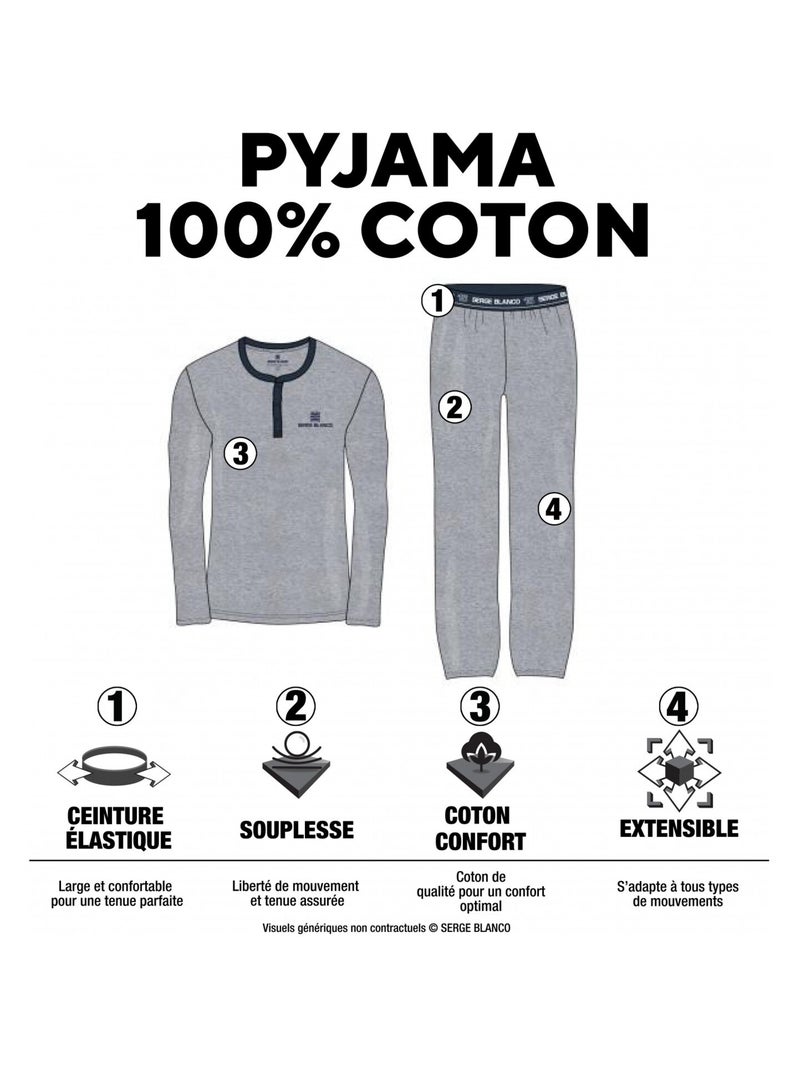 Korte pyjamaset voor heren, tweekleurig t-shirt met ronde hals. Blauw - Kiabi