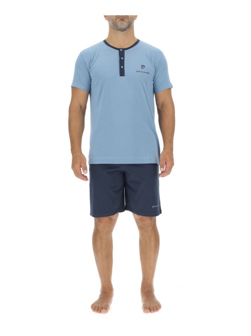 Korte pyjamaset voor heren van effen katoen met button-down kraag en logo op de borst. - Kiabi Korte pyjamaset voor heren van effen katoen met button-down kraag en logo op de borst. - Kiabi