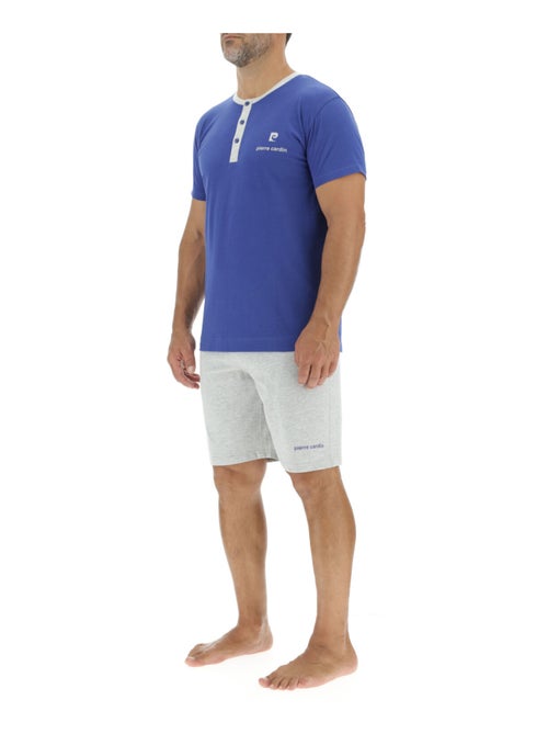Korte pyjamaset voor heren van effen katoen met button-down kraag en logo op de borst. - Kiabi Korte pyjamaset voor heren van effen katoen met button-down kraag en logo op de borst. - Kiabi